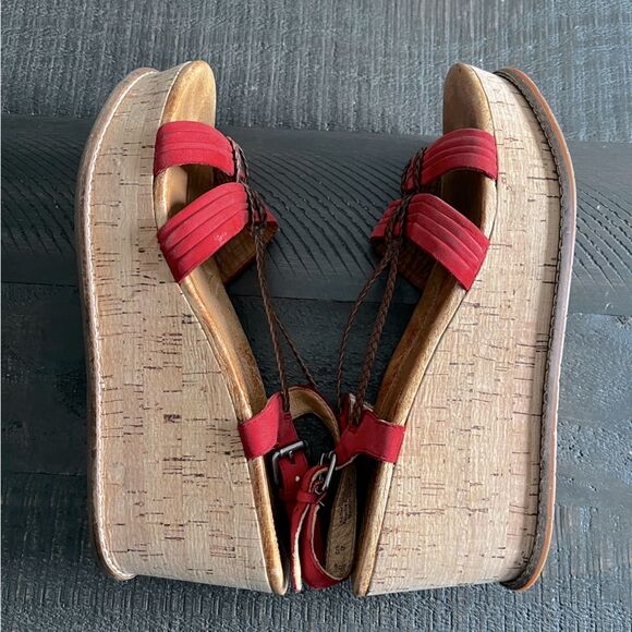 Naya Nalisha Women's Sandals Platform Wedge Cork Red Leather Size 11 - Picture 5 of 8